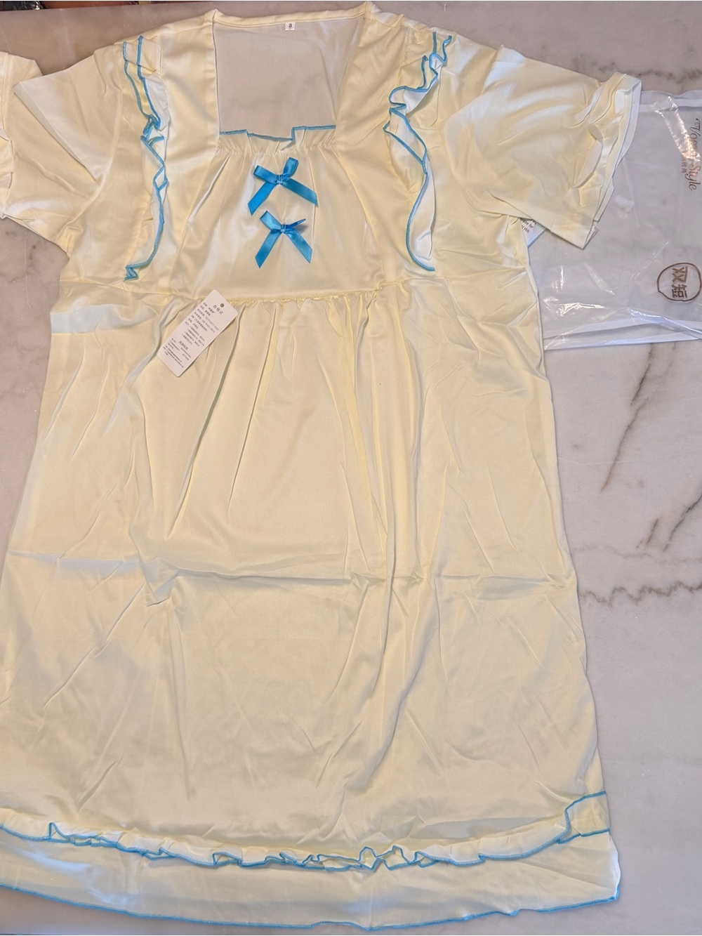 Light Yellow Nightgown with Blue Trim